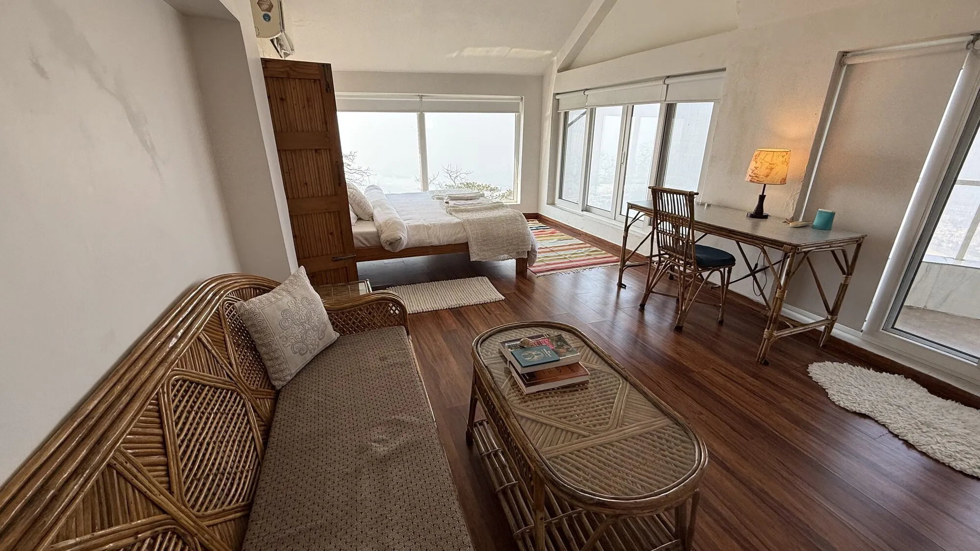 Master bedroom interior at Earthship Homestay